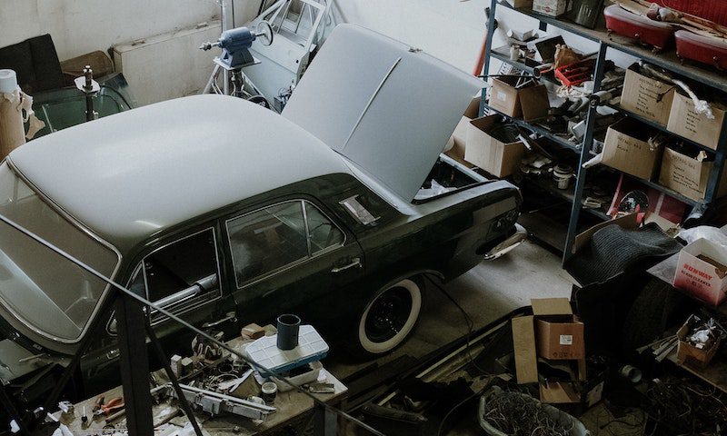 White Car in a Garage